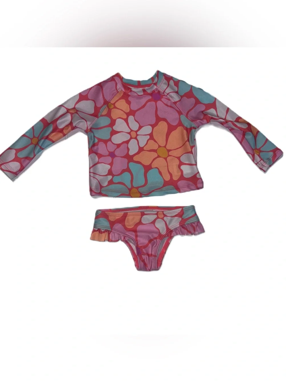 Wonder Nation Multi-Color Floral Long-Sleeve Rashguard Bikini Swim Set Baby 12M